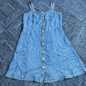 LOFT Ann Taylor Linen Blend Chambray Button-up dress jumper Denim Blue 8 Petite